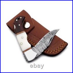 6.5 inches Damascus handmade Back Lock Folding Pocket knife Hunting Knife Pouch