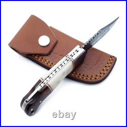 6.5 inches Damascus handmade Back Lock Folding Pocket knife Hunting Knife Pouch