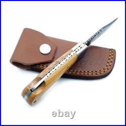 6.5 inches Damascus handmade Back Lock Folding Pocket knife Hunting Knife Pouch