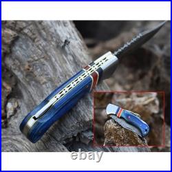 6.5 inches HAND MADE FORGED DAMASCUS STEEL FOLDING BLADE POCKET KNIFE