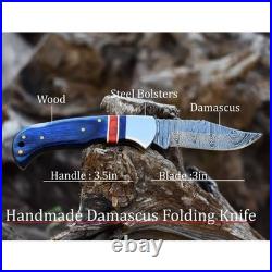 6.5 inches HAND MADE FORGED DAMASCUS STEEL FOLDING BLADE POCKET KNIFE