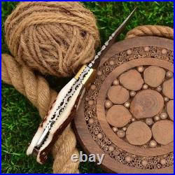 6.5 inches Hand Forged Damascus Steel Stag/Antler Handle Folding Knife WithSheath