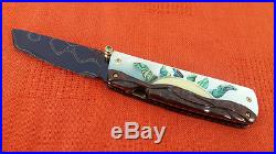 6.7 Suchat Jangtanong Custom Folding Knife Damascus Steel White Pear Abalone