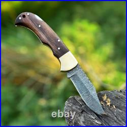 6.75 inches Damascus Steel Folding Knife Classic Brown Handle Pocket Blade