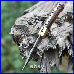 6.75 inches Damascus Steel Folding Knife Classic Brown Handle Pocket Blade