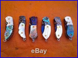 6 Mini Custom Damascus folding Knife Hand Made MOP Abalone Handle FREE SHIP