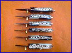 6 Mini Custom Damascus folding Knife Hand Made MOP Abalone Handle FREE SHIP