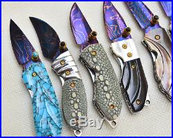 6 Pcs Custom Handmade Mini Folding Knife Color Damascus Keychain Neck Knife Set