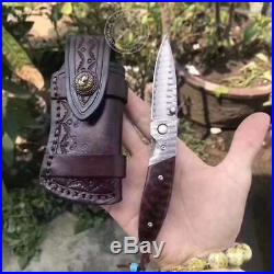 67 LAYERS VG10 DAMASCUS KNIFE CAMPING FOLDING POCKET KNIFE With SHEATH SNAKEWOOD