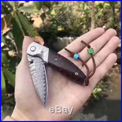 67 LAYERS VG10 DAMASCUS KNIFE CAMPING FOLDING POCKET KNIFE With SHEATH SNAKEWOOD