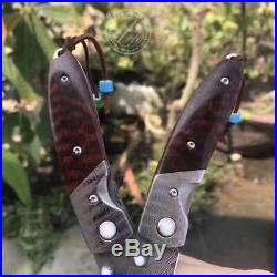 67 LAYERS VG10 DAMASCUS KNIFE CAMPING FOLDING POCKET KNIFE With SHEATH SNAKEWOOD