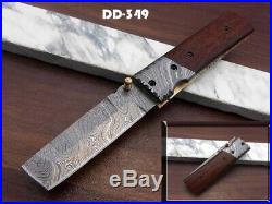 7.5 Damascus steel tanto folding knife With sheath, 4 colors lot