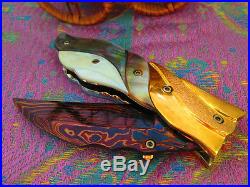 7 Custom Folding Knife Damascus steel White Black pearl Brass craft Engraved