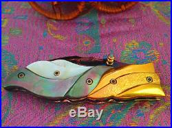 7 Custom Folding Knife Damascus steel White Black pearl Brass craft Engraved
