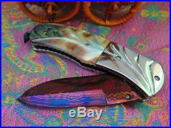7 Custom Folding Knife Damascus steel White pearl Abalone Stainless Engraved