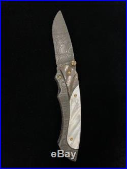 7 Suchat Custom Folding Knife Damascus Steel White Pearl