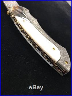 7 Suchat Custom Folding Knife Damascus Steel White Pearl