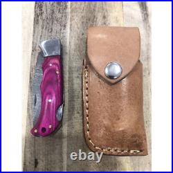 7 inch Damascus Steel Folding Knife Pink Handle Tactical Camping Pocket Blade