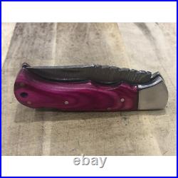 7 inch Damascus Steel Folding Knife Pink Handle Tactical Camping Pocket Blade