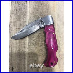 7 inch Damascus Steel Folding Knife Pink Handle Tactical Camping Pocket Blade