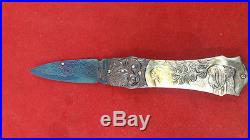 7Suchat Custom Folding Knife Damascus Steel Engraving Wolf Black Pearl Titanium