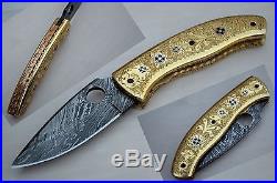 8.0 Hand Made Damascus Pocket Hand Engraved Folding Knife Liner Lock Uk-701