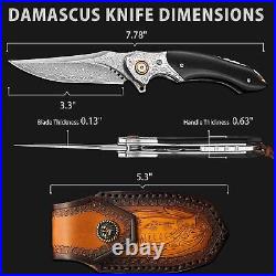 8'' Black VG10 Damascus Steel Outdoor Tactical Pocket Folding Knife with Sheath