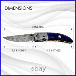 8 Custom Handmade Pocket Folding Knife Hand Forged Damascus Steel Hunting Knife