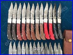 8'' Fabulous Custom Handmade Damascus Steel Puma Folding Knives Lot of 25-PCS