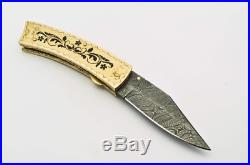 8'' Folding Hunter Pocket Knife Custom Hand Made Forged Damascus Steel 651