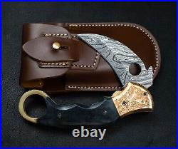 8'' Hand Forged Real Bone Handle Damascus Folding Pocket Knife Hunting Gift