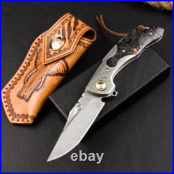 8''New Fast Opening Crushed CarbonFiber Handle Damascus Blade Pocket Knife VTF81