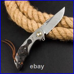 8''New Fast Opening Crushed CarbonFiber Handle Damascus Blade Pocket Knife VTF81