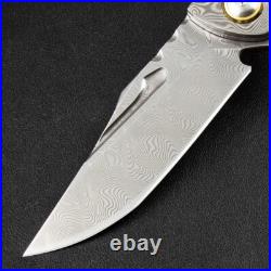 8''New Fast Opening Crushed CarbonFiber Handle Damascus Blade Pocket Knife VTF81