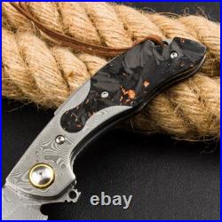 8''New Fast Opening Crushed CarbonFiber Handle Damascus Blade Pocket Knife VTF81