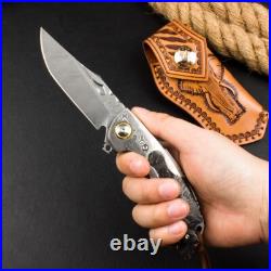 8''New Fast Opening Crushed CarbonFiber Handle Damascus Blade Pocket Knife VTF81