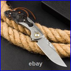 8''New Fast Opening Crushed CarbonFiber Handle Damascus Blade Pocket Knife VTF81