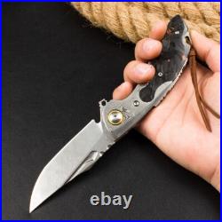 8''New Fast Opening Crushed CarbonFiber Handle Damascus Blade Pocket Knife VTF81