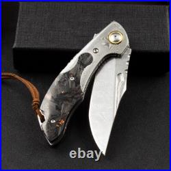 8''New Fast Opening Crushed CarbonFiber Handle Damascus Blade Pocket Knife VTF81