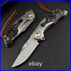 8''New Fast Opening Crushed CarbonFiber Handle Damascus Blade Pocket Knife VTF81