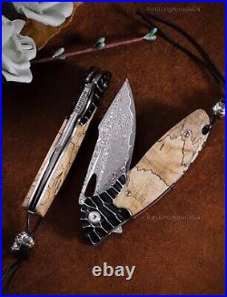 85 Layer Damascus Pocket Knife Hunting Rescue Survival Folding Wood Ball Bearing