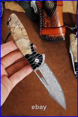 85 Layer Damascus Pocket Knife Hunting Rescue Survival Folding Wood Ball Bearing