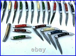 86 Pieces Handmade Damascus Steel Toothpick Folding Pocket Knives & Sheaths