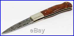 A. G. Russell Damascus Lockback Folding Knife Wood Scales Nickel Silver Bolsters
