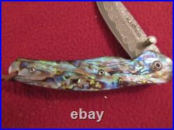 ALBATROSS 6.5'' Damascus Steel Genuine Abalone Seashells Folding Pocket Knife