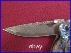 ALBATROSS 6.5'' Damascus Steel Genuine Abalone Seashells Folding Pocket Knife