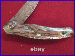 ALBATROSS 6.5'' Damascus Steel Genuine Abalone Seashells Folding Pocket Knife