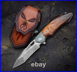 ANTIQUE Scull Theme Handle Titanium Damascus Folding Pocket Knives Tactical Tool