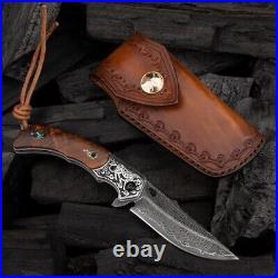 ANTIQUE VG10 Damascus Steel Tactical Folding Rose Wood Handle Knife Hunting Tool