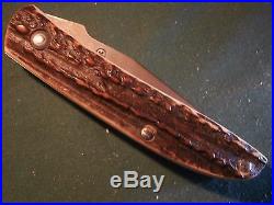 Ag Russell Stag Damascus Lock Blade Folding Tactical Pocket Knife 2002 Italy